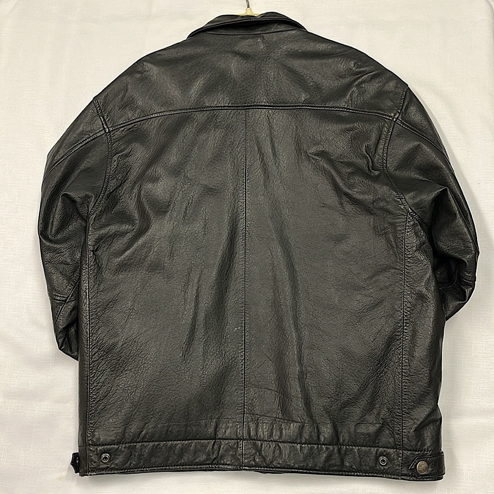 Black Leather Bomber Jacket - Polyester Lining - … - image 3